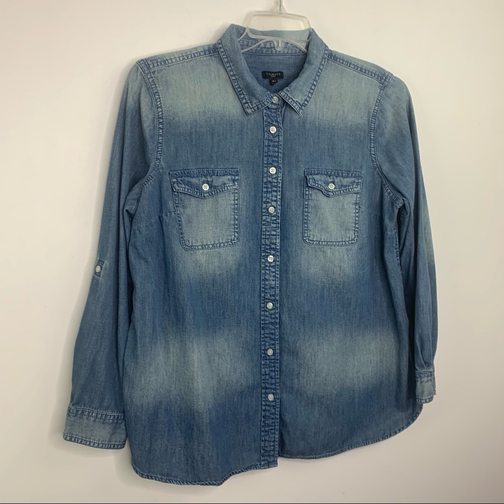 Talbots Denim Button Down Top size XLP roll tab - Picture 4 of 10